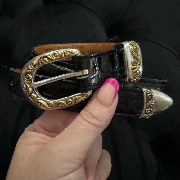 VTG Nocona Scrollwork Black Leather Belt Silver Gold Made in USA Texas Cowgirl - Picture 10 of 11